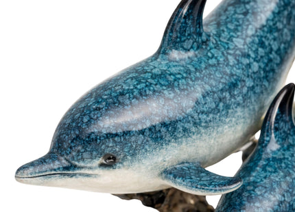 Corner Merchant Dolphin Statue - Triple Dolphins Swimming Figurine Coastal Home Decor Tabletop Collection (Aqua)