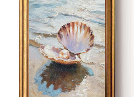 InSimSea Gold Framed Vintage Seashell Pearl Hand-Painted Wall Art, 12x16in