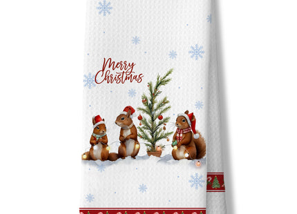 DAYOUER Merry Christmas Squirrel Kitchen Dish Towels, Squirrel Lover Gifts, Winter Holiday Xmas Squirrels Decorative Hand Tea Towels for Bathroom Kitchen, 16x24 Inches