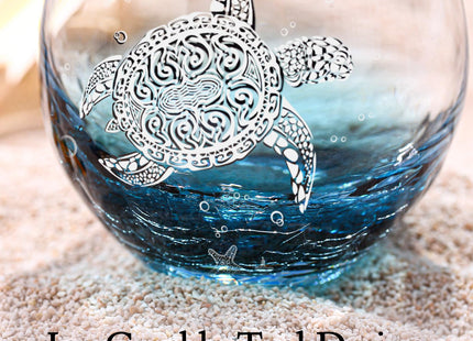 Physkoa Sea Turtle Gifts for Women-13.5oz Sea Turtle Wine Glasses set of 2 - Crackle teal design turtle wine glasses-Hand blown Stemless Wine Glass -Sea lovers Gifts for Birthday，Mothers Day