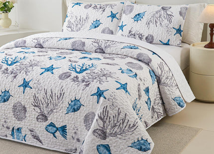 Crossvast Floral Patchwork Quilt Set Queen Size 3 Pieces,Boho Soft Microfiber Quilt Lightweight Coverlet,Bedspread Bedding Set for All Season-90x90inch,Sea Turtle