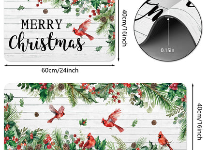 APROPHIC Merry Christmas Kitchen Mat, Cardinal Birds Pinecone Wood Grain Xmas Kitchen Mats for Floor Rug Set of 2, Non Slip with Rubber Backing, Washable Carpet for Hallways, Sink 16x24 + 16x41 in