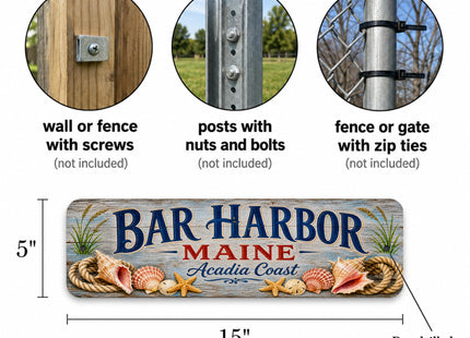 Bar Harbor Coastal Driftwood Metal Sign — Maine Souvenir Wall Decor