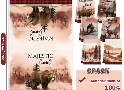 Mixweer 6 Pcs Wildlife Kitchen Towels 16x24 Bear Moose Deer Cabin,Animals