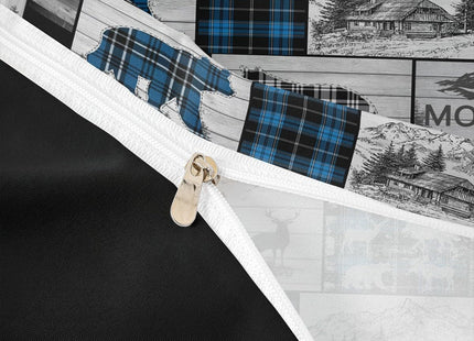 Hunting Wolf Bear Deer Bedding Set For Kids Boys Retro Blue Black Grey Plaid Buffalo Plaid Lodge Comforter Cover King Rustic Farmhouse Cabin Duvet Cover Woodland Animal Bed Set 2 Pillow Cases