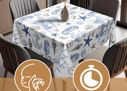 Granbey Summer Ocean Tablecloth - Blue Nautical Coastal Square Table Cloth Beach Coral Starfish Shell Table Cover 54x54 Decorative for Picnic Kitchen