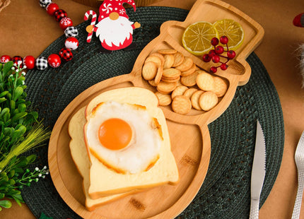 AWIZOM Snowman Wooden Serving Tray Christmas Bamboo Platter Winter Snowman Shape Charcuterie Board Decorative Wood Snack Dish Plate for Xmas Holiday Housewarming Present,14.17x8.15x0.59 Inch