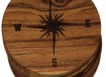 Compass Rose V1 (Nautical) Drink Coasters (Multiple Designs) - Engraved Acacia Wood Design - Set of Four