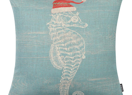 TRENDIN Nautical Christmas Pillow Cover 18X18 for Couch Sea Ocean Decor Seahorse Square Linen Cushion Case Sofa Home Decorations PL1107TR