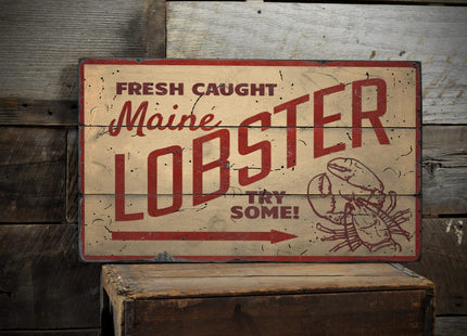 Fresh Caught Maine Lobster - HandMade Rustic Wood Sign - 22" x 38", Ships USA Only