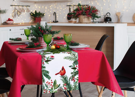 Cloudfomila Winter Red Cardinal Table Runner Pine Branch Berry Burlap Table Runners, Christmas Xmas Seasonal Coffee Table Center Decor for Home Kitchen Dining Party Indoor Outdoor 13x36 Inch