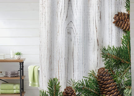 JasmineM Fabric Shower Curtain with Hooks, Tropical Pinecone Wood, Waterproof & Washable Bathroom Curtains, 60 x 72 inch, Rustic Wooden Barn