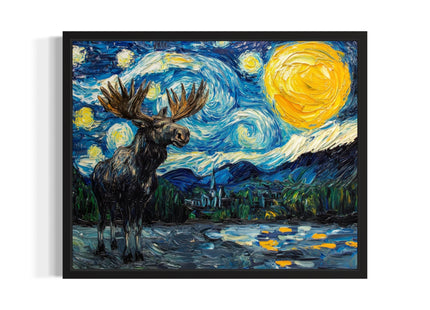 Moose Unframed Art Print Poster, Animal Van Gogh Starry Night Nature Theme Wall art Painting Decor, Art Home Artwork For Bedroom, Bathroom Living Room 79B (Moose, 36"L x 24"W, Unframed)