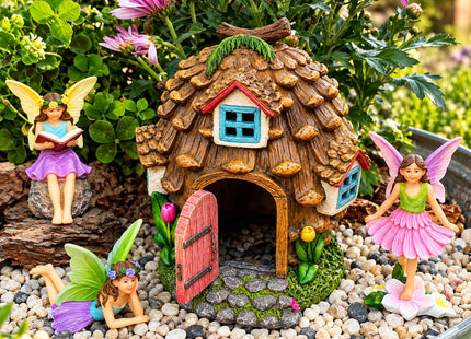 Fairy Garden Figurines & Pinecone House - 4-Piece Miniature Decorative Set