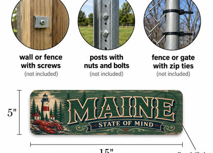 Maine State of Mind Folksy Barnwood Metal Sign — State Pride Wall Decor