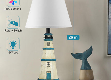 Lighthouse Nautical Table Lamps, Resin Bedside Lamps Set of 2 for Decor