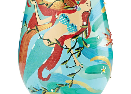 Designs by Lolita “Mermaid” Hand-painted Artisan Stemless Wine Glass, 20 oz.