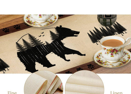 Rustic Bear Table Runner, Cabin Animal Forest Table Center Decor, 13"x36"