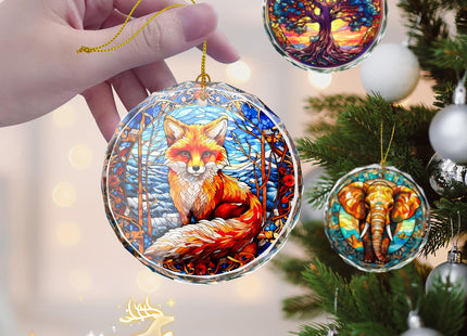 Fox Stained Glass Ornament - Christmas Tree Decor, Fox Ornaments for Christmas Tree, Gift Exchange