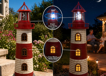Large Garden Statues 23" Coastal Solar Lighthouse Garden Decor for Outside