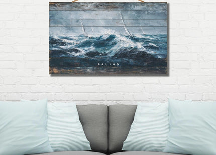 Personalized Custom Wooden Wall Art - Nautical Sailboat Oil Painting Style Coastal Decor - Handcrafted Wood Plank Sign for Living Room, Beach House, Office, Unique Gift(Style D)