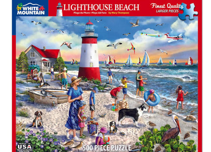 White Mountain 500 Piece Jigsaw Puzzle Summer Sailboat, Lighthouse Beach