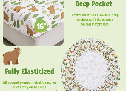 CozySmile Full Sheet Set Kids,4 Pieces Breathable Soft Microfiber Bedsheets for Child Boys, Oeko-TEX, Anti Pilling Deep Pockets Easy Care Bed Sheets, Forest Bear