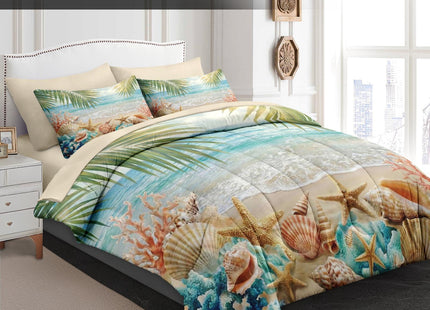 WeCozy Queen Comforter Set with Sheets, 7 Pieces Beach Coastal Bedding