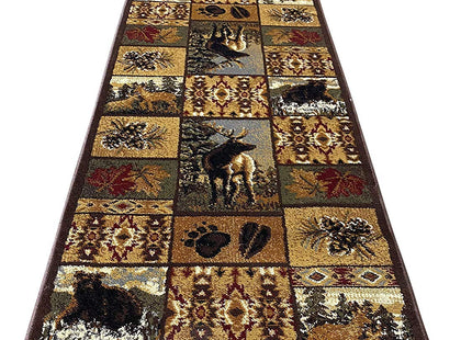 Carpet King Cabin Style Distressed Antiquated Runner Area Rug Black Bear Elk Deer Wildlife Animal Country Hunting Southwest Wilderness Design 760 (2 Feet X 7 Feet)