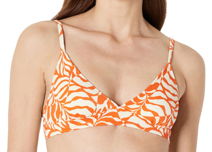 Amazon Essentials Women's Light-Support Classic Bikini Swimsuit Top, Rust Orange Abstract Palms, Medium