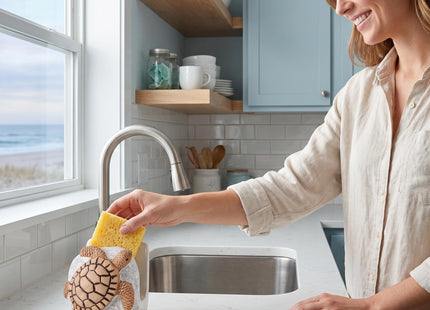 Ceramic Sea Turtle Sponge Holder White Coastal Kitchen Sink Caddy Organizer
