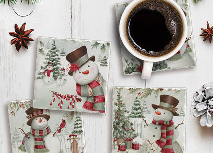 Thirstystone Brown Hat Snowman 4 Pack Assorted Tumbled Tile Stone Coasters