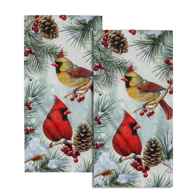 Giwawa Winter Birds Hand Towels Set of 2 Pine Cone Berry Bath Towel Soft Absorbent Dishcloth Tea Towel for Kitchen Bathroom Home Hotel Gym Decor