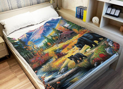 HommomH Mountain Forest Black Bear Blanket, Wild Animal Throw Blankets for Couch Sofa Bed, Soft and Lightweight, 60"x80"