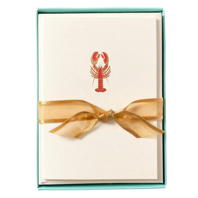 Graphique Lobster Cards, Pack of 10 Cards with Envelopes, All Occasion Greetings, Blank Inside, Gold Foil Embossing, La Petite Press Collection Boxed Set, 3.25" x 4.75"