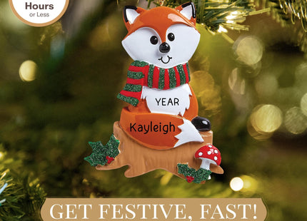 Personalized Fox Ornament 2026 for Girls & Boys, Festive Fox