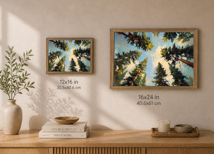 Framed Pine Forest Tree Wall Art Modern Nature Canvas Cabin Landscape Print