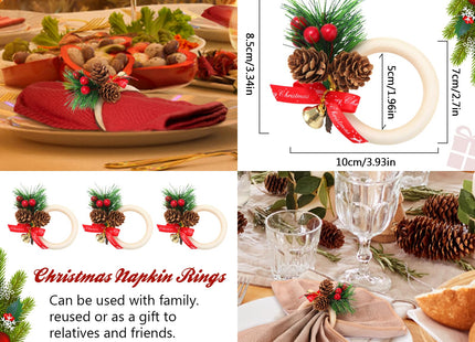 SIYOMG Christmas Napkin Rings Set of 12, Pinecone Buckles with Red Berry, Xmas Napkin Ring Holders for Cloth Napkins, Christmas, Thanksgiving, and Wedding Table Decor