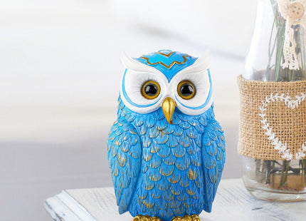 Buildopia Owl Figurine Home Decor – Cute Resin Owl Statue Sculpture, Blue