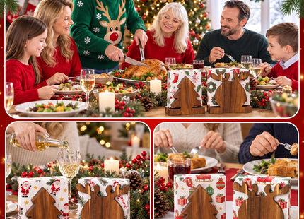 Threehoney 2 Pcs Acacia Wood Christmas Tree and Reindeer Napkin Holder