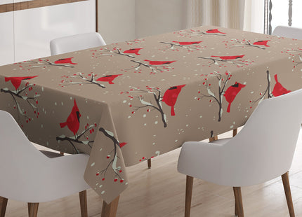 Lunarable Cardinal Tablecloth, Cardinal Bird Silhouettes on Snowy Berry Branches on Abstract Background, Rectangular Table Cover for Dining Room Kitchen Decor, 52" X 70", Caramel Taupe