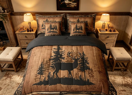 Feelyou Deer Comforter Set with Sheets King Size 7 piece Kids Rustic Deer Hunting Bedding Set Cabin Lodge Deer Bed in a Bag Farmhouse Nature Wildlife Antlers Brown Bed Set