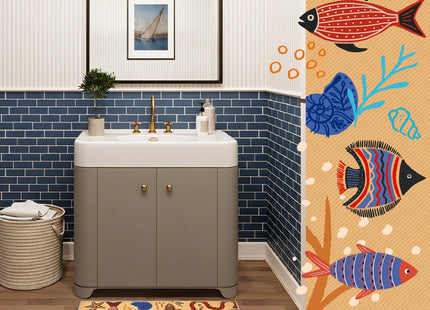 jinchan 2x3 Coastal Area Rug Washable Kids Rug Colorful Ocean Fish Mat, Tan