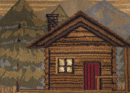 Homespun Cabin Novelty Lodge Pattern Multi-Color Round Area Rug, 5' Round