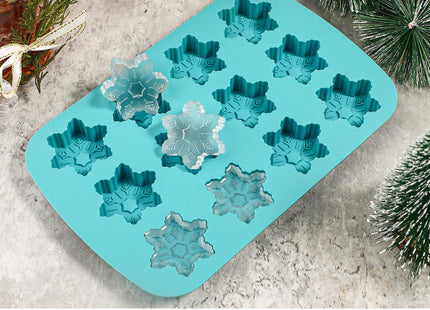 Kamehame Snowflake Ice Cube Mold, 2 Pcs Christmas Snowflake Silicone Mold, 12 Grids Snow Ice Cube Trays, Chocolate Dessert Baking Molds, Blue