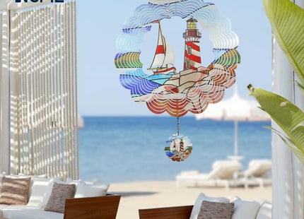 YNGFIL Lighthouse 3D Wind Spinner Kinetic Metal Art Hanging Wind Spinner Outdoor Decoration Ocean Ornaments Decor for Yard and Garden