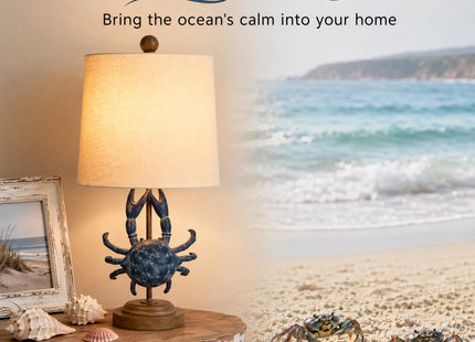 Crestview Collection 20" H Coastal Crab Table Lamp,Oatmeal Linen Shade
