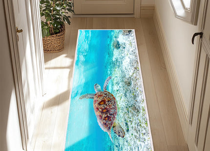 VANOVICH Coastal Runner Rug for Hallways,Sea Turtle Rug for Bedroom,Turle Bathroom Kitchen Runners Nautical Throw Rugs Washable Small Rug Non-Slip Low-Pile Floor Carpets for Entryway,Laundry,Blue