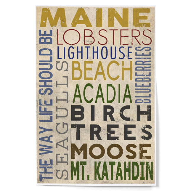 Lantern Press Maine, Typography, 12x18 Inch Art Print, Home Decor⁠