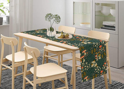 JanJCurt Mushroom Table Runner, Cartoon Woodland Summer Flowers Plants Forest Seasonal Spring Kitchen Dining Table Decoration for Home Party Decor, 13x36inch
